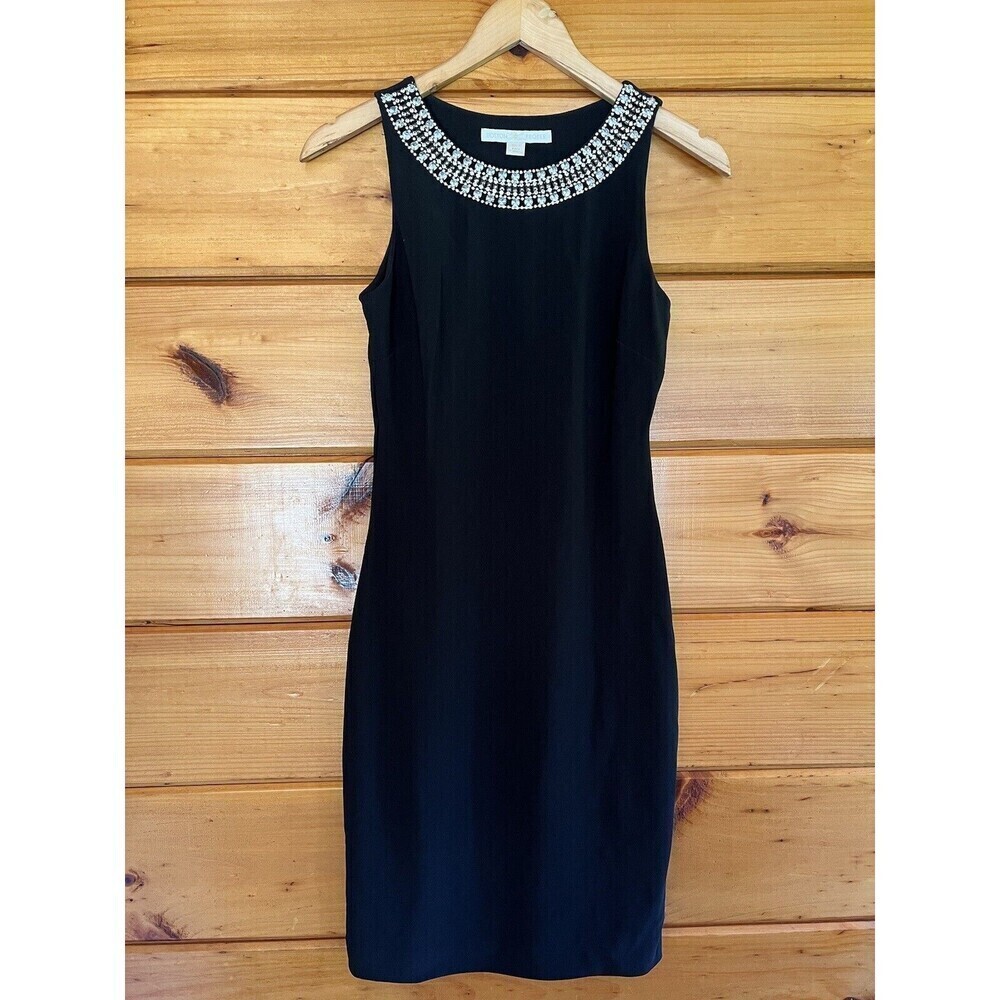 Boston Proper Sleeveless Rhinestone Embellished Neckline Black Dress 0